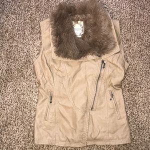 Taupe Fuad Leather Fur Vest